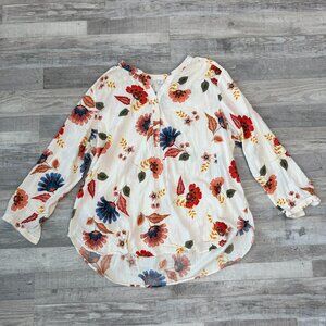 Old Navy ivory floral lightweight blouse V-neck button front size XXL I29